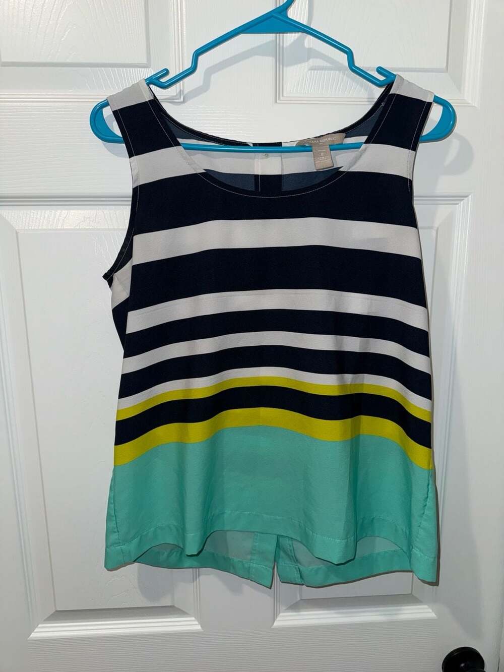 Banana Republic Petite Sleeveless Button-Back Nautical Stripe Tank Top